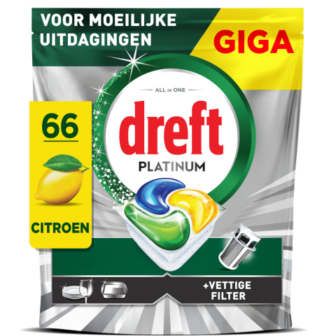 2+3 gratis: Dreft Vaatwastabletten Platinum All In One Citroen 66 stuks