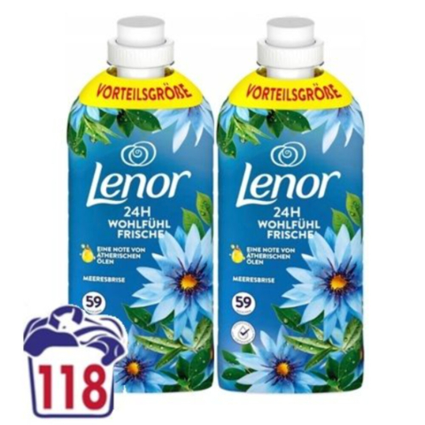 4x Lenor Wasverzachter Zeebries 2x59 Wasbeurten 2x1,239 liter