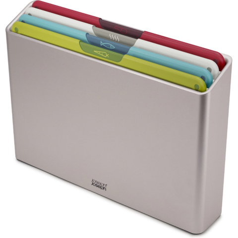 Joseph Joseph folio™ snijplankenset 4-delig - large - multikleur - kleurgecodeerd - met opbergstand - rvs handgrepen