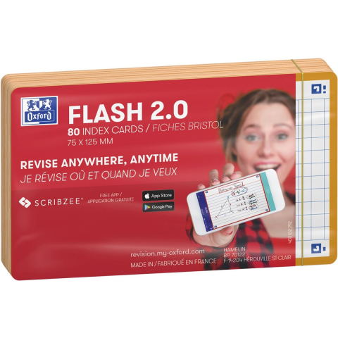 Oxford flash 2.0 - flashcards - geruit 5mm - a7 - oranje rand - 80 stuks