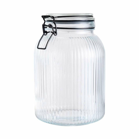 Alpina voorraad/weck pot - transparant - geribbeld glas - 20x14cm - 1,9l