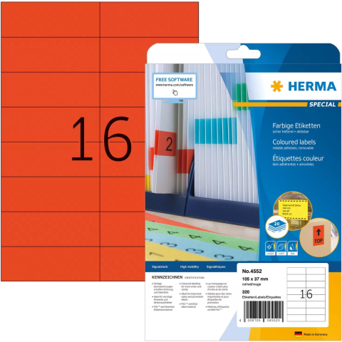 HERMA Etiketten 4552 Klevend 10,5 x 3,7 cm 20 Vellen à 16 Etiketten