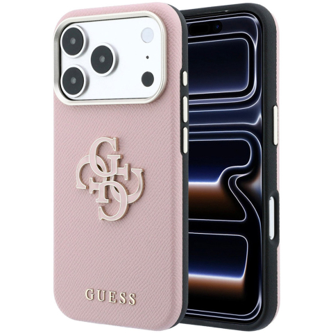 GUESS Grained & Big Resin Logo Case for iPhone 18 Pro / 17 Pro - Pink