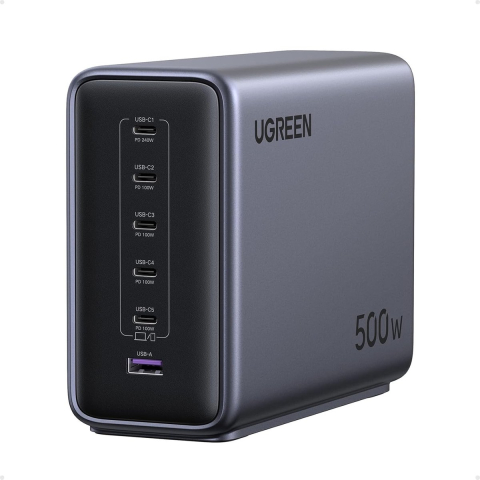 UGREEN Nexode X759 Oplaadstation, 500W, 5A, 1 x USB-A - 5 x USB-C, Gri