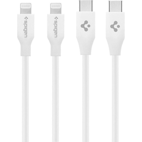 Data- en Oplaadkabel USB-C - Lightning Spigen Durasync, 20W, 1m, Wit, Set van 2 stuks
