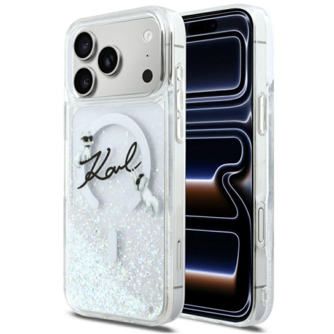MagSafe hoesje voor Apple iPhone 17 Pro Max, Karl Lagerfeld, Glitter Karl Script Logo, Transparant