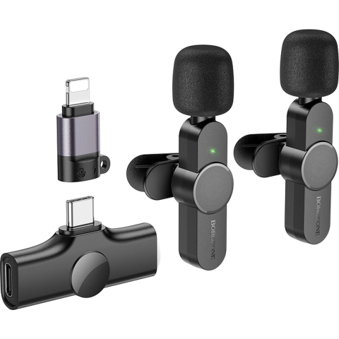 Lavalier Borofone BFK12 Trophy, USB-C / Lightning, Set 2 stuks, Zwart