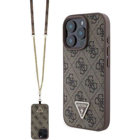 Hoes voor Apple iPhone 16 Pro Max, Guess, Crossbody 4G Triangle Strass, Bruin