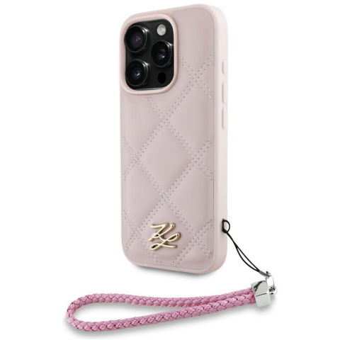 Hoes voor Apple iPhone 16 Pro, Karl Lagerfeld, Quilted Initial Logo & Chain Strap, Roze
