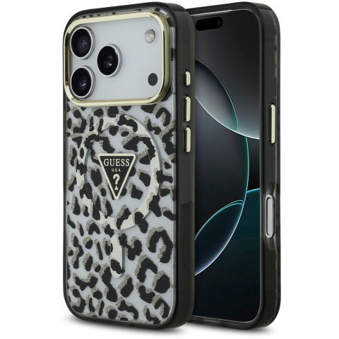 MagSafe hoesje voor Apple iPhone 17 Pro Max, Guess, Leopard Glitter, Zwart