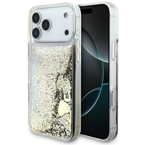 Hoes voor Apple iPhone 17 Pro Max, Guess, Liquid Glitter Charms, Goud