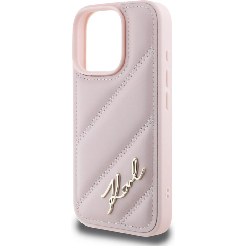 Hoes voor Apple iPhone 16 Pro Max, Karl Lagerfeld, Diagonal Quilted Script, Roze