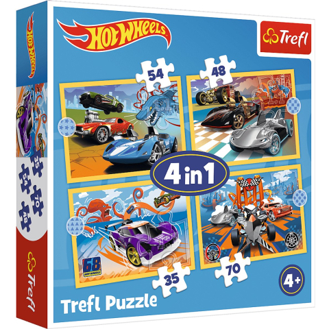 Trefl hot wheels voertuigen 4-in-1 puzzel - 207 stukjes - vanaf 3 jaar