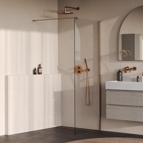 Brauer Oblivion inloopdouche helder glas 80x200cm incl. glascoating PVD koper geborsteld