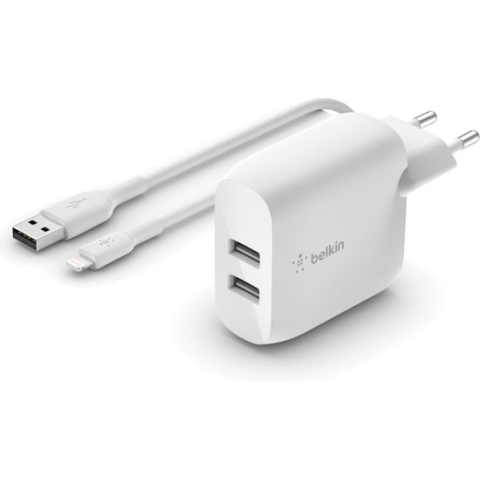 Belkin Dual USB Oplader 24W - USB-A naar lightning - 1m