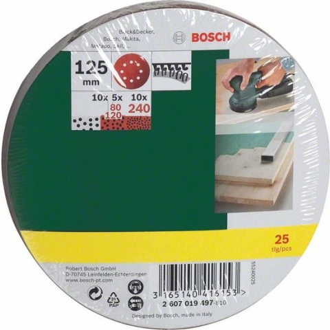 Bosch Schuurbladenset - 25-delig - 125 mm (korrel 240, 120, 80)
