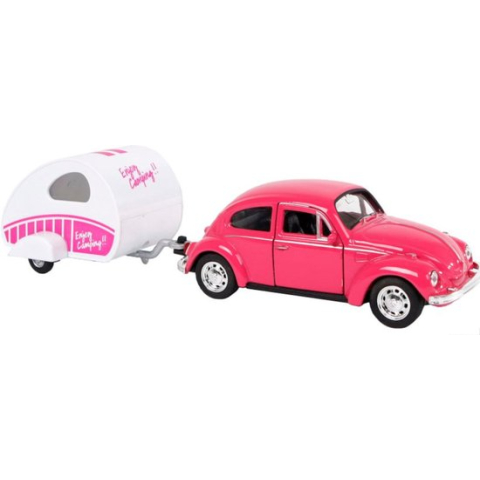 Welly Auto Volkswagen Beetle 21 Cm Staal Roze/wit 2-delig