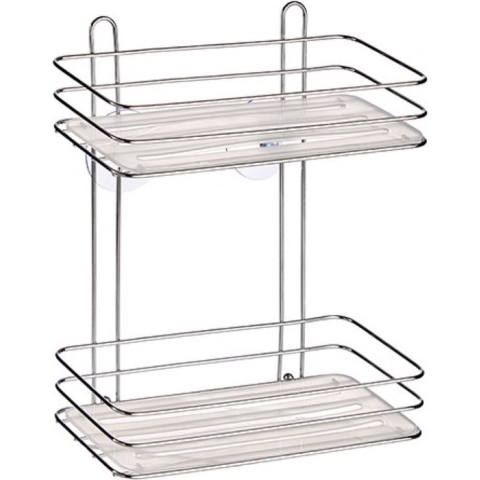 Chroom doucherek/badkamerrek 2-laags met zuignappen 26 x 30 cm - Doucherekje zonder boren