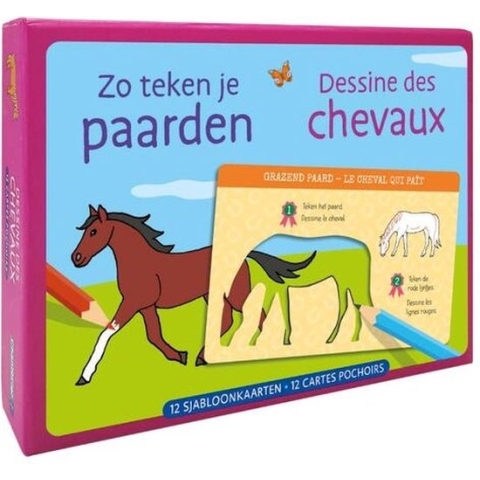 Zo teken je paarden - 12 sjabloonkaarten / Dessine des chevaux – 12 cartes pochoirs