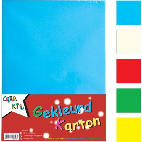 Creakit Knutselpapier Gekleurd - Gekleurd papier - Tekenpapier voor kinderen- A4 Karton - 160 gram - 50 Vellen - Meerkleurig