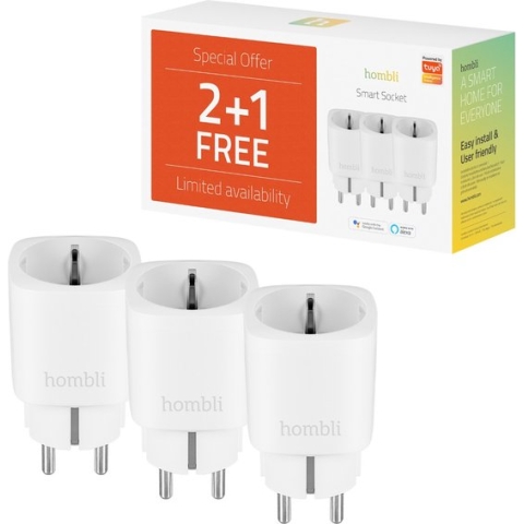 Hombli Slimme Stekker - 220V - WiFi - Timerfunctie - Compitabel met Amazon Alexa en Google Home - Bediening via Hombli App - 3 stuks - Wit