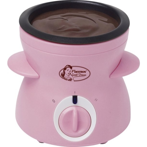 Bestron Chocolade-Fondueset voor 2 Personen, elektrische Chocofondue incl. 10x spiesen, 10x vorken en 1x spatel, 25 Watt, kleur: roze