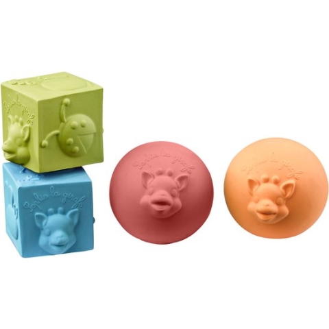 Sophie de giraf So'Pure Speelset - Blokken- en ballenset - Baby Speelgoed - Kraamcadeau - Babyshower cadeau - 100% Natuurlijk rubber - Vanaf 3 maanden - Roze/Oranje/Blauw/Groen