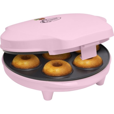 Bestron Donutmaker in Sweet Dreams design, met bakindicatielampje & antiaanbaklaag, 700W, kleur: roze