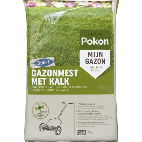 Pokon Gazonmest met Kalk - 16,8kg - Mest  - Geschikt voor 250m² - 120 dagen voeding