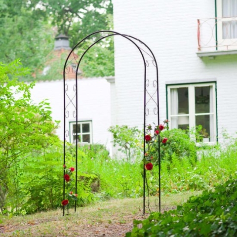 Nature - Rozenboog - H230 x 100 x 37cm - decoratieve krullen - zwart - metaal