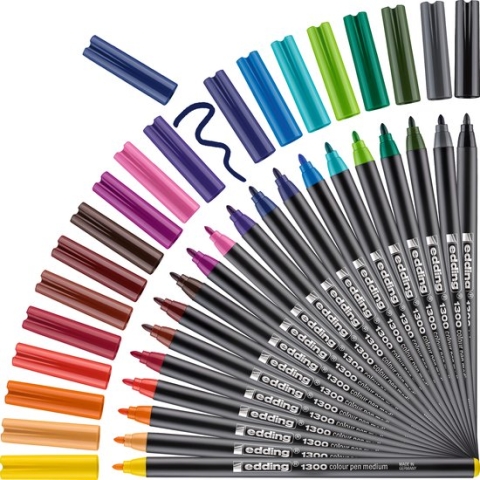 edding 1300/20 S tekenstift set - 20 stuks in verschillende kleuren - ronde punt 2mm - om te schrijven en schetsen, en voor lay-outwerk op gekleurd licht papier - schrijven op o.a. verjaardagskaarten, briefkaarten of notities
