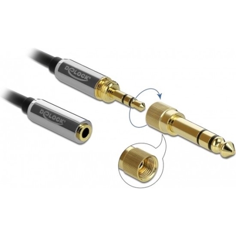Premium 3,5mm Jack stereo audio verlengkabel met schroefbare 6,35mm Jack adapter / zwart - 1 meter
