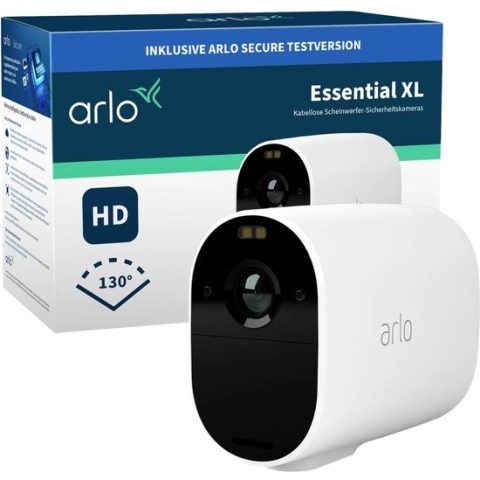 Arlo Essential XL draadloze WiFi-beveiligingscamera voor buiten, 1080p HD, 130˚ kleurennachtzicht, sirene & spotlight, bewegingsdetectie, 2-weg-audio, 12 mnd batterij, incl. proefp. Arlo Secure, 1 IP-Camera, wit