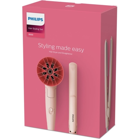 Philips 3000 series BHP398/00 - Föhn incl. stijltang - Roze - Reisföhn