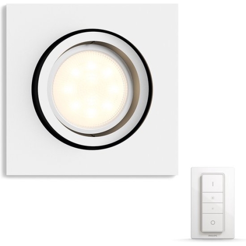 Philips Hue Milliskin recessed Inbouwspot basis - White Ambiance - GU10 - Wit - 6W - Vierkant - incl. Dimmr Switch