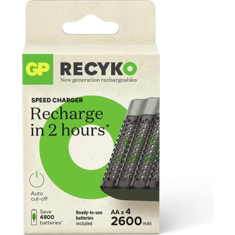 GP ReCyko Batterijlader - Snellader - (USB) M451 4-slot incl. 4 x AA 2600 mAh - Oplaadbare batterijen - Batterij oplader