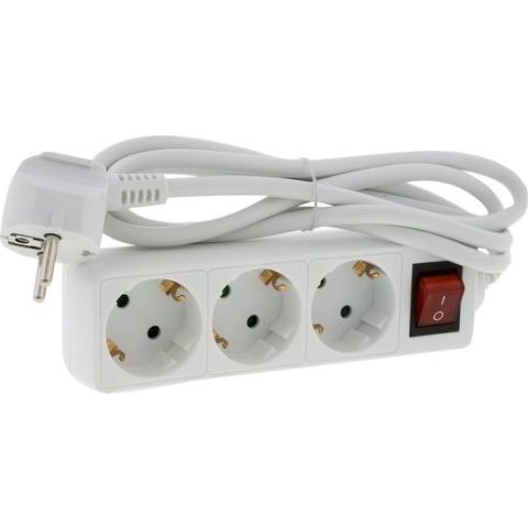 Exin Stekkerdoos – 3 stekkers – Verlengsnoer met Schakelaar – 3500 Watt – Randaarde – 1,5 meter – Wit