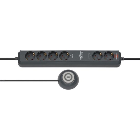 Brennenstuhl Eco-Line Comfort Switch Plus Stekkerdoos, 6-voudig (2 permanente, 4 schakelbare stopcontacten, verlichte voetschakelaar) Single antraciet