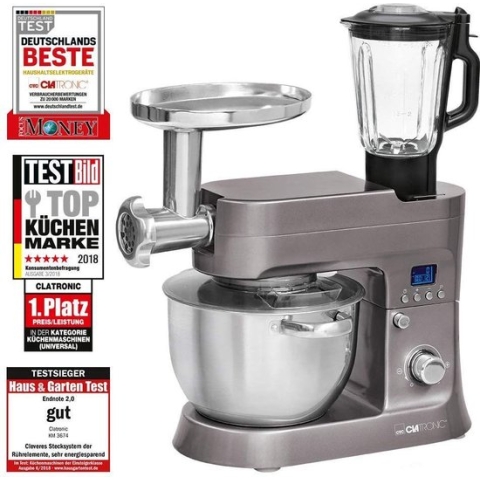 Clatronic KM 3674 - Keukenmachine - 4in1 - 6,2L - Titanium, Mixen, LCD, 1200 W, 220 - 240 V