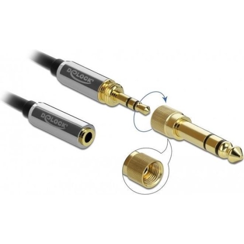 Premium 3,5mm Jack stereo audio verlengkabel met schroefbare 6,35mm Jack adapter / zwart - 5 meter