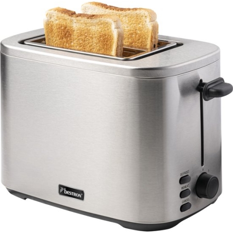 Bestron broodrooster voor 2 sneden Brood, incl. broodjesopzet, 7 bruiningsniveaus & kruimellade, 800 Watt, roestvrijstalen ontwerp, kleur: zilver
