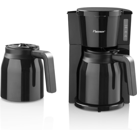 Bestron Filterkoffiezetapparaat voor 8 kopjes koffie, Filterkoffiemachine incl. twee Thermokannen, Permanentfilter & Indicatielampje, 900Watt, kleur: Zwart