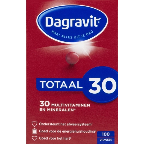 Dagravit Totaal 30 Multivitaminen - Vitamine A, C en het mineraal selenium ondersteunen het afweersysteem - 100 dragees