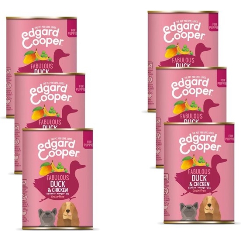 6x Edgard & Cooper Blik Vers Vlees Puppy Hondenvoer Eend - Kip 400 gr