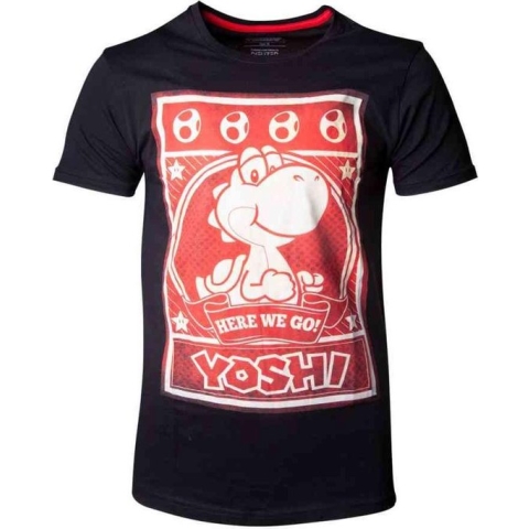 Nintendo Super Mario Heren Tshirt -S- Yoshi Poster Zwart