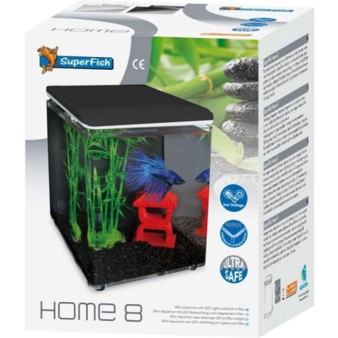 Superfish Home Aquarium - 20.5x20.5x25.7 cm - 8L - Zwart