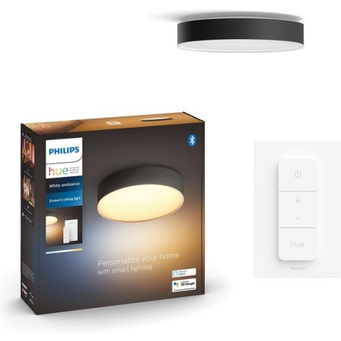 Philips Hue Enrave plafondlamp - warm tot koelwit licht - zwart - 38cm - 1 dimmer switch