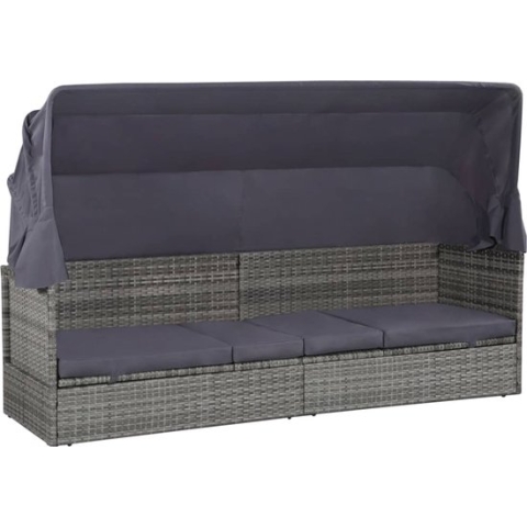 vidaXL-Tuinbed-met-luifel-205x62-cm-poly-rattan-grijs