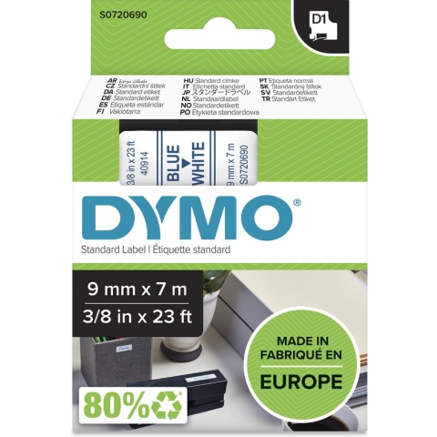 DYMO originele D1 labels | Blauwe Tekst op Wit Label | 9 mm x 7 m | zelfklevende etiketten voor de LabelManager labelprinter | gemaakt in Europa