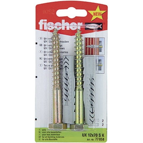 Fischer Universeel Plug/Schroef U x 12 x 70 SK - 2 Stuks